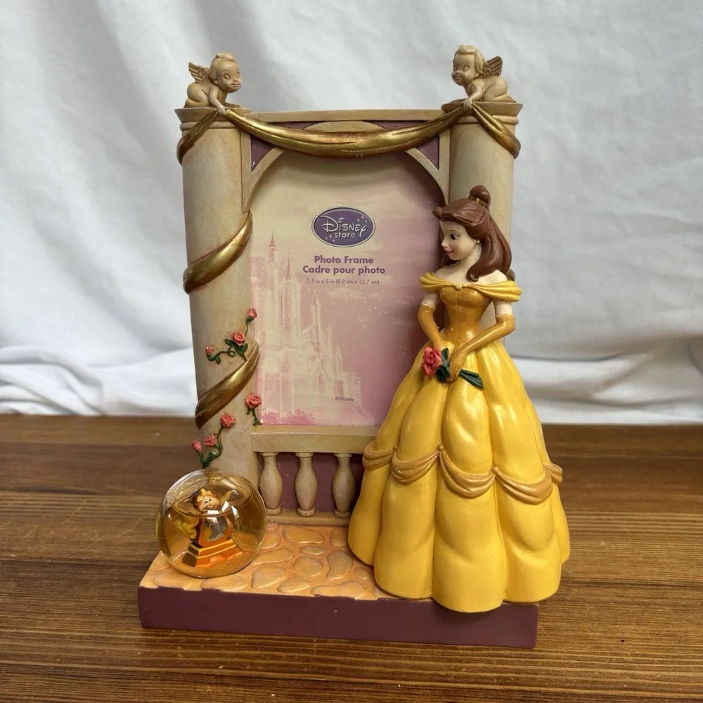 Disney Store Beauty & The Beast Belle Resin 3.5x5 Photo Frame Lumiere Cherubs